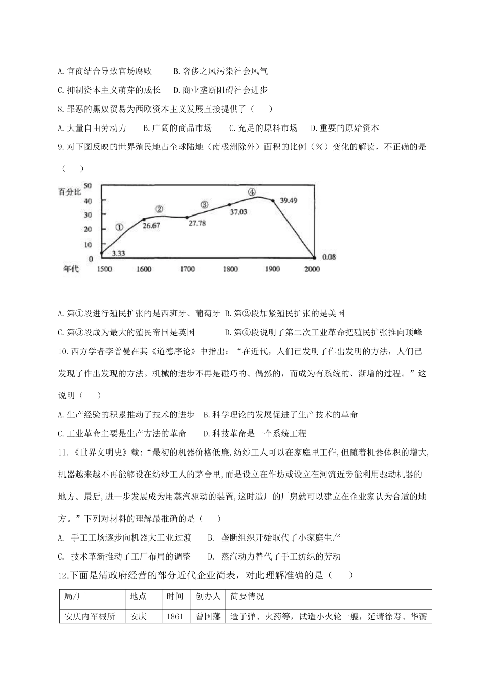 黑龙江省牡丹江市高一历史下学期期末考试试题-人教版高一全册历史试题_第2页