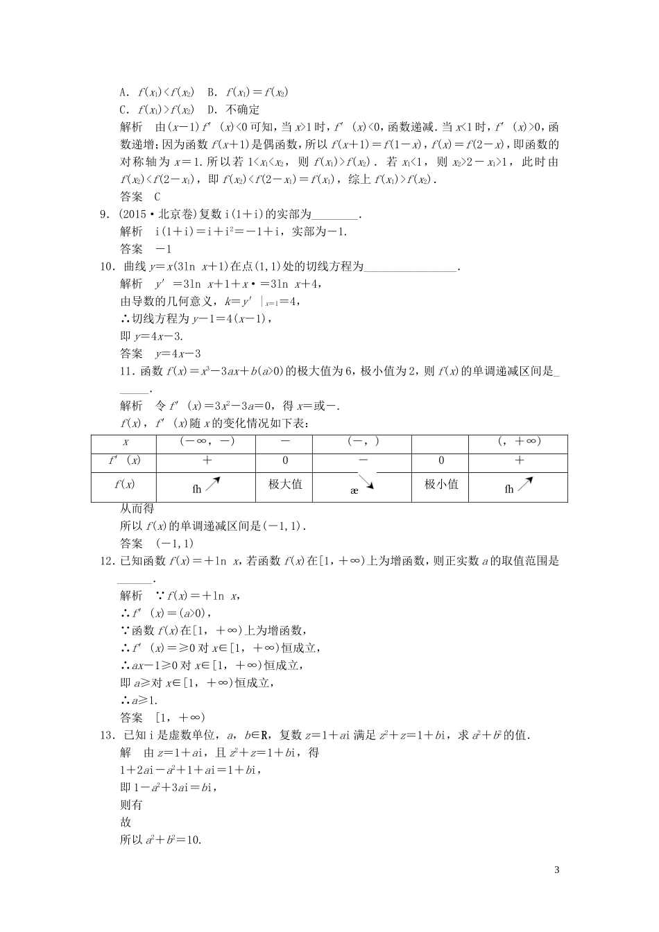 （浙江专用）高考数学二轮复习 专题回顾练1 复数、导数 理-人教版高三全册数学试题_第3页