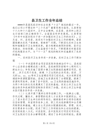 县卫生工作全年总结 