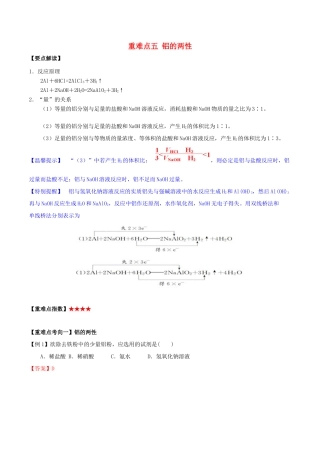 高中化学 第三章 非金属及其化合物 重难点五 铝的两性（含解析）新人教版必修1-新人教版高一必修1化学试题