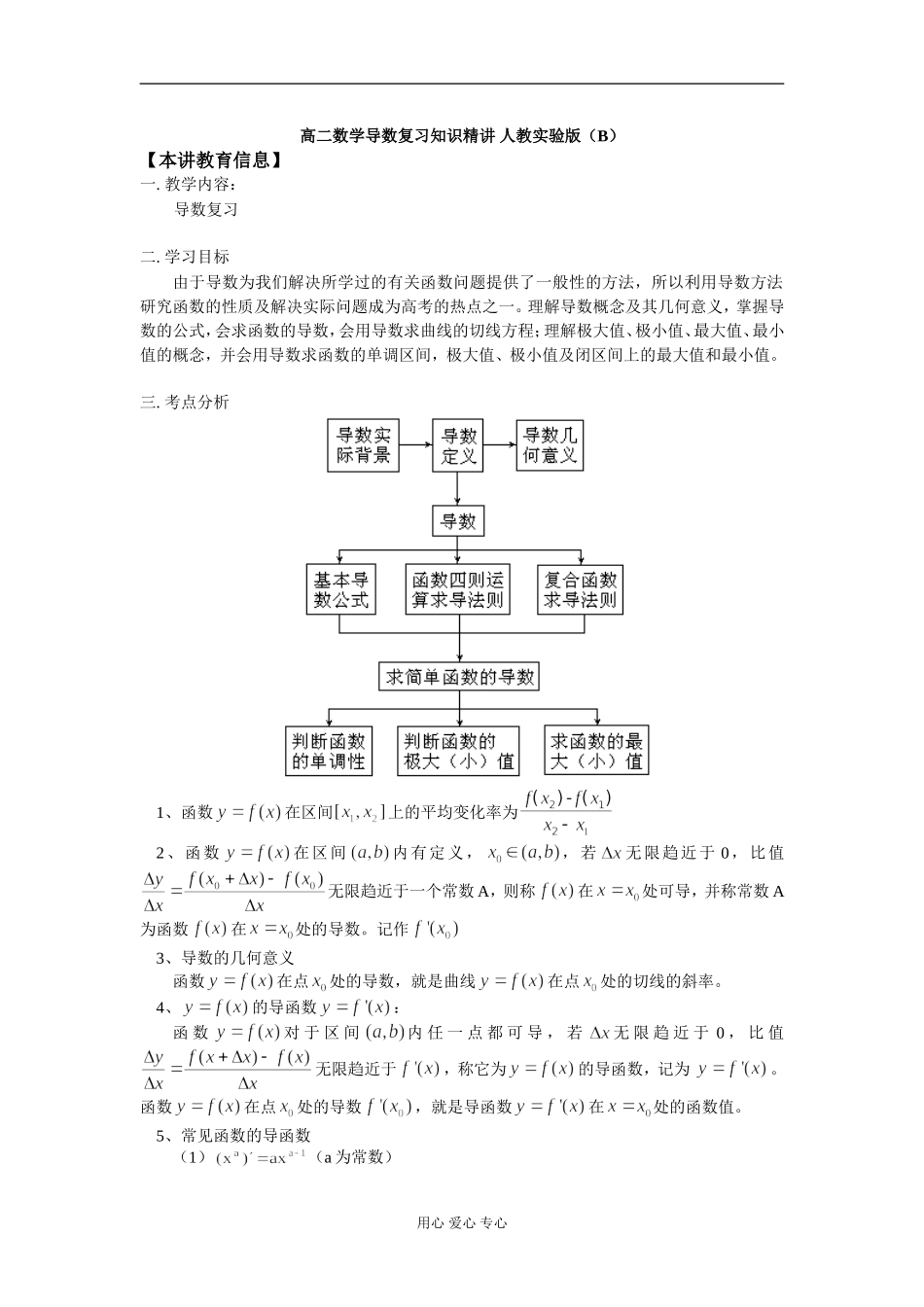 高二数学导数复习知识精讲 人教实验版（B）_第1页