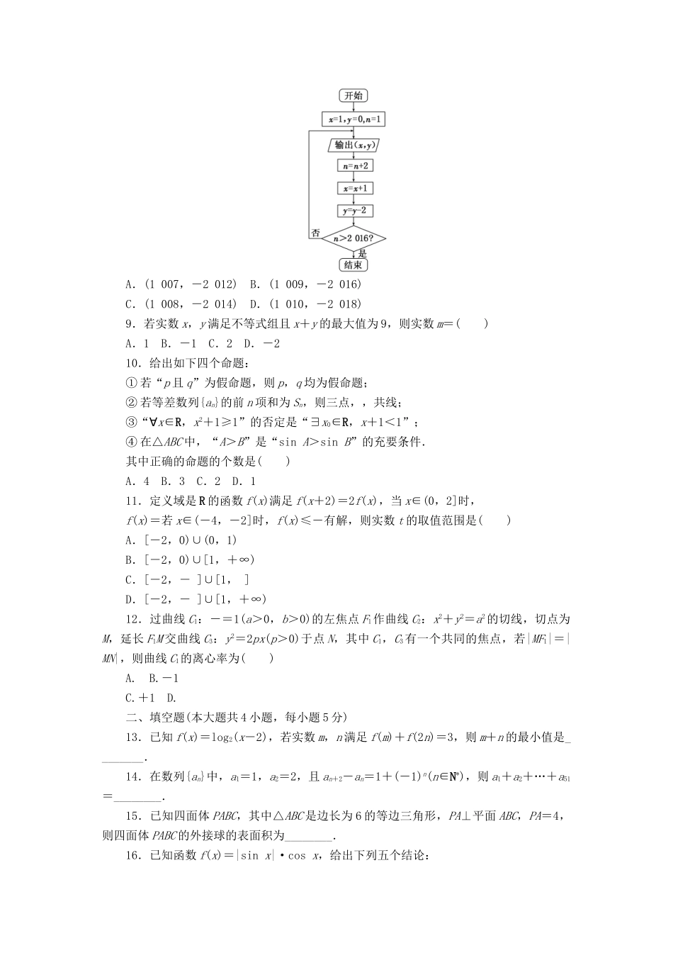 （新课标）高考数学二轮复习“12＋4”限时提速练(六) 文-人教版高三全册数学试题_第2页