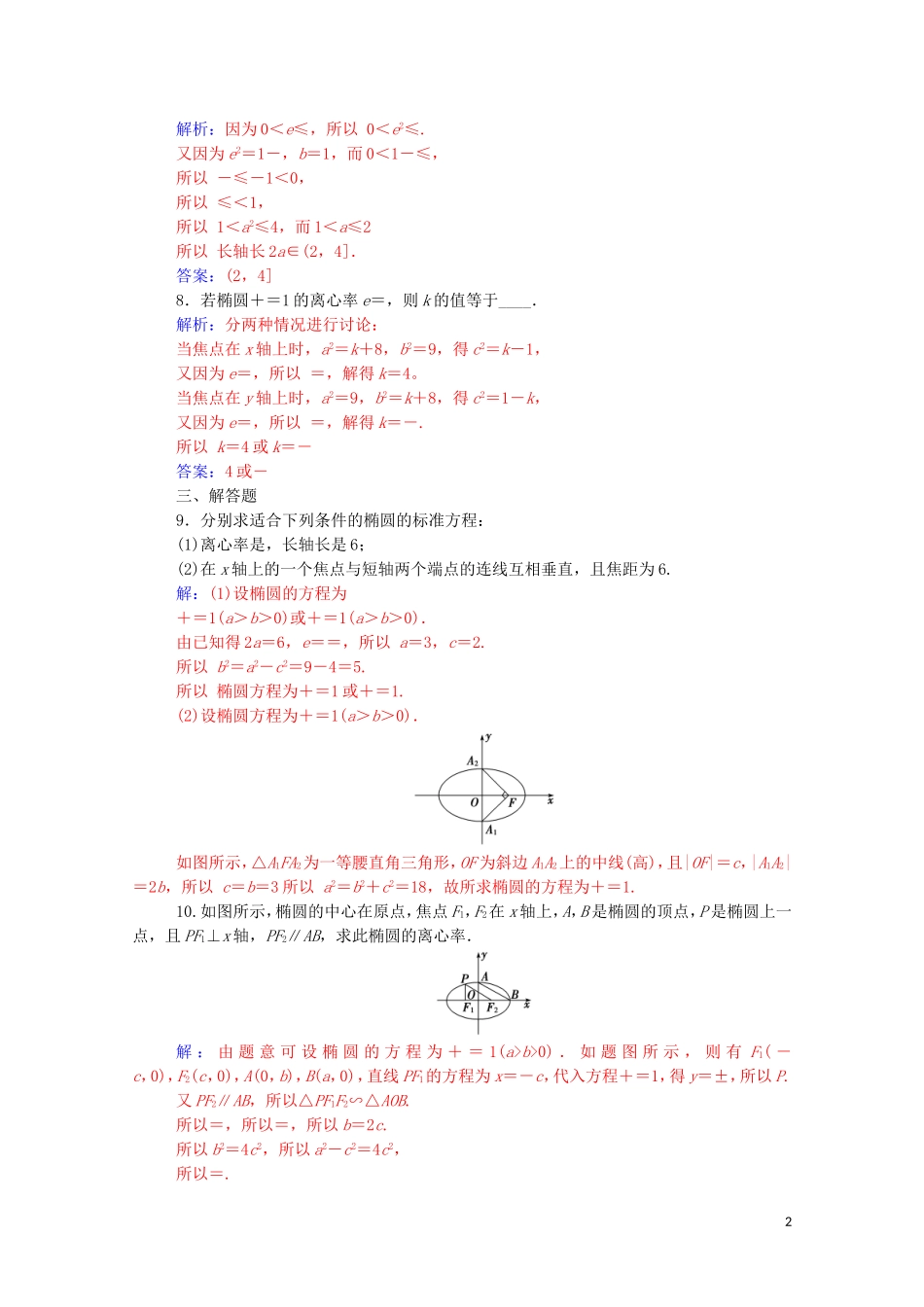 高中数学 第二章 圆锥曲线与方程 2.1.2（第1课时）椭圆的简单几何性质练习（含解析）新人教A版选修1-1-新人教A版高二选修1-1数学试题_第2页