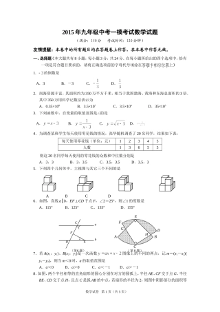 2015年九年级中考模拟考试数学试题