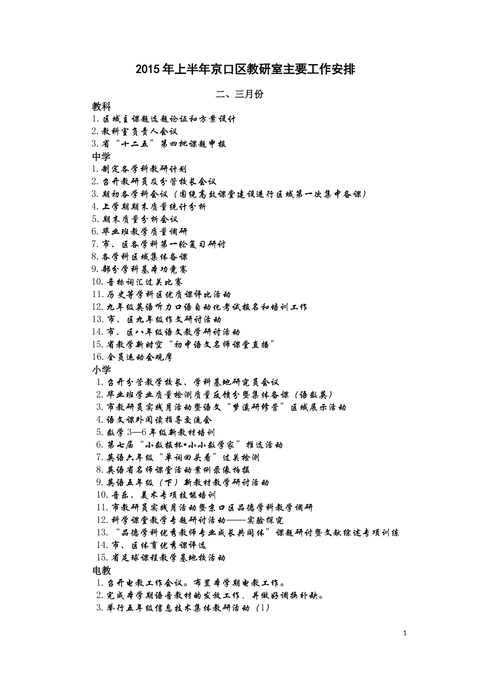 2015年上半年京口区教研室主要工作安排(全)_第1页