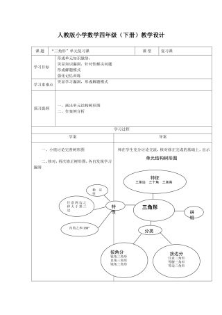 人教2011版小学数学四年级《三角形》复习设计