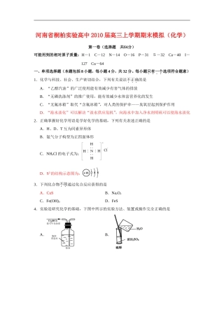 河南省桐柏实验高中2010届高三化学上学期期末模拟-人教版【会员独享】