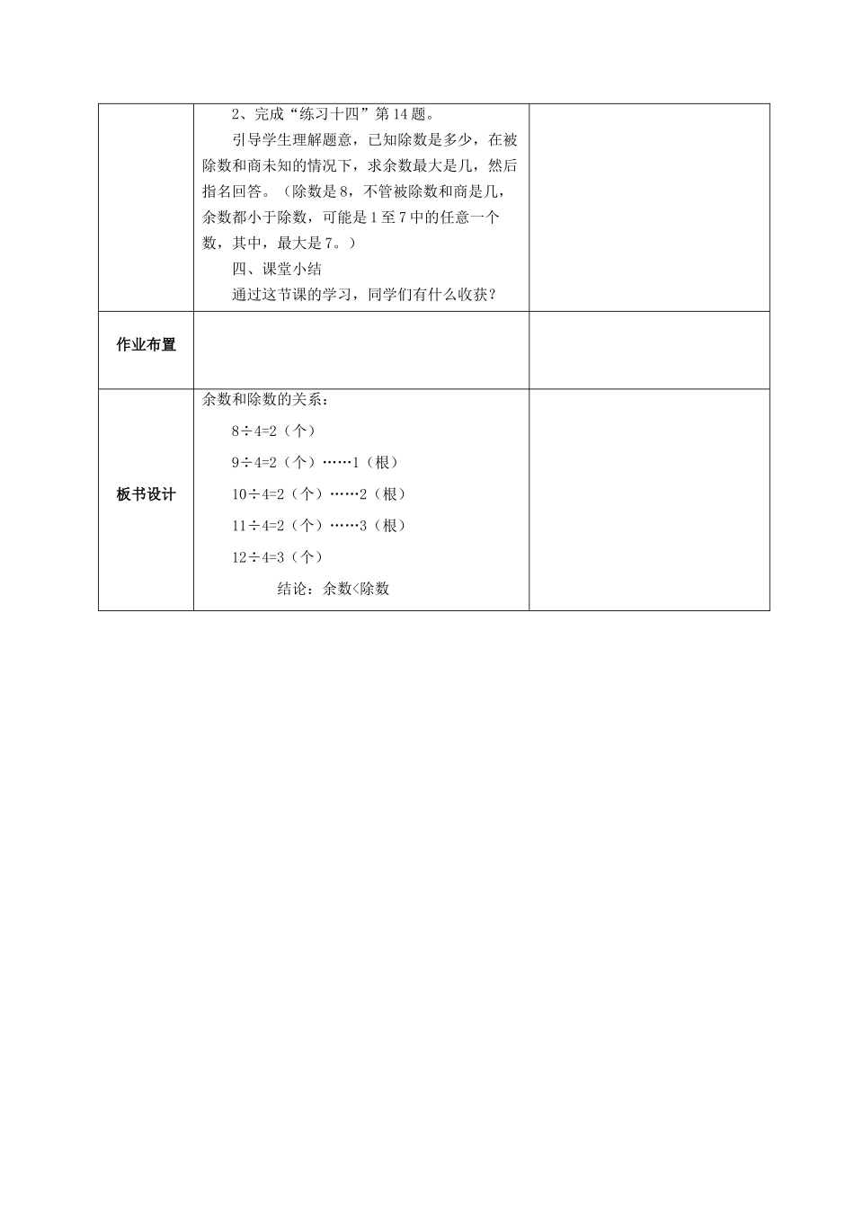 小学数学人教2011课标版二年级《余数和除数的关系》教学设计_第3页