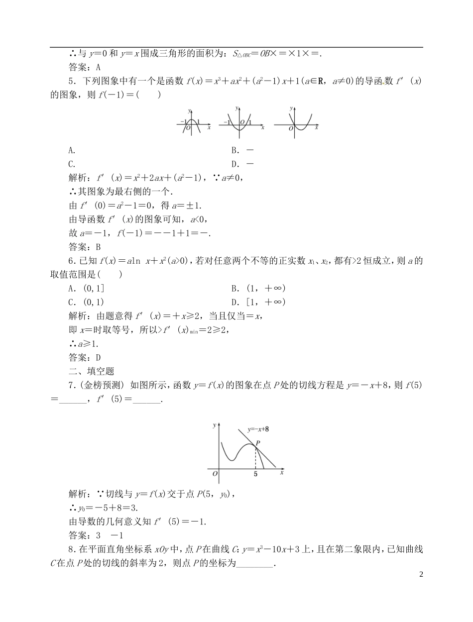 【优化指导】2013高考数学总复习-第2章-第11节-变化率与导数、导数的计算课时演练-新人教A版_第2页