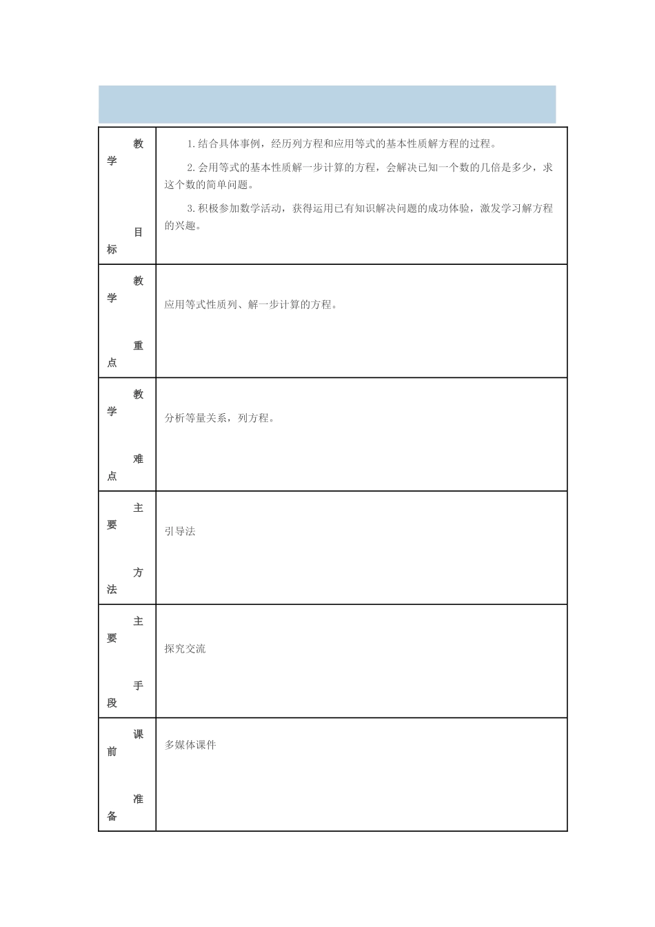 小学数学北师大2011课标版四年级解方程一教学设计_第1页