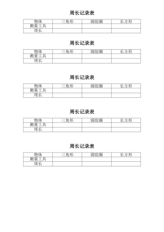 小学数学人教2011课标版三年级周长记录表