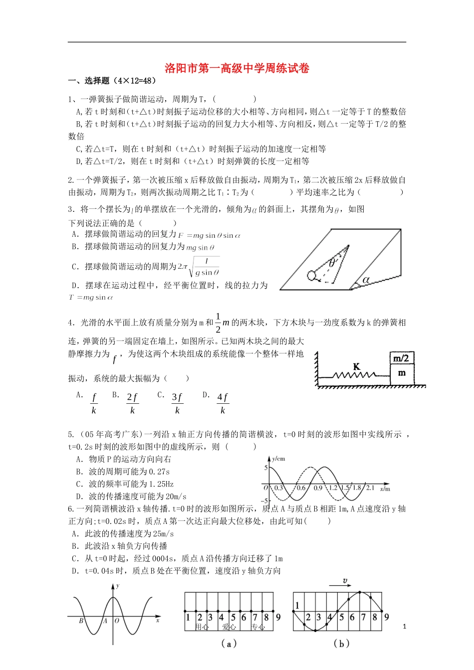 河南省洛阳市第一高级中学高二物理周练_第1页