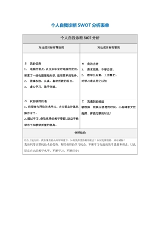 第一步骤所需文档：SH自我诊断SWOT分析表
