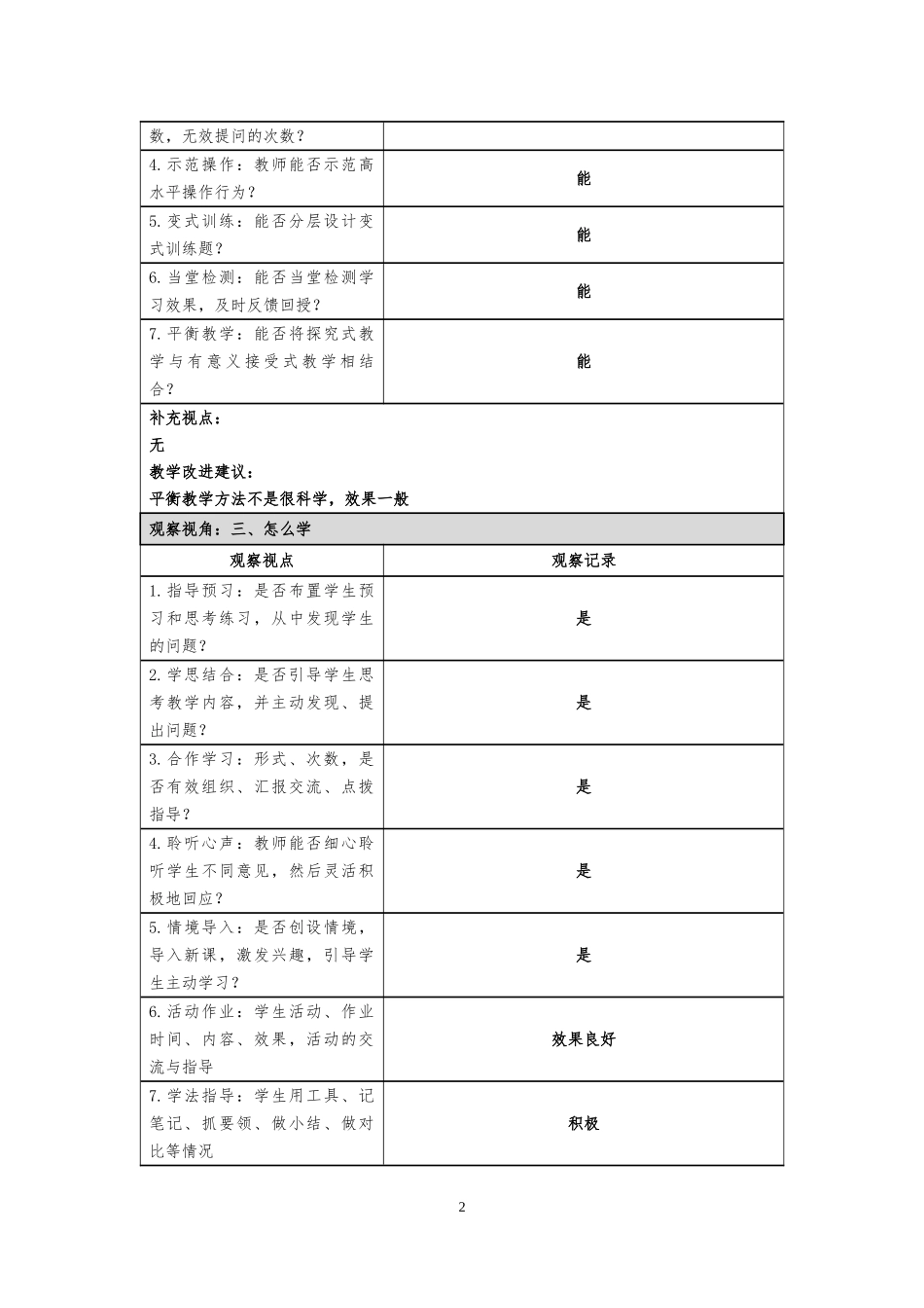 课堂观察记录模板_第2页