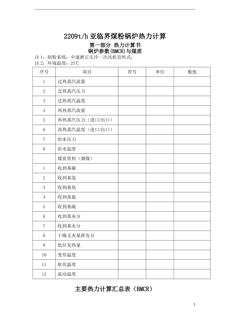 2209t-h亚临界煤粉锅炉热力计算_第1页