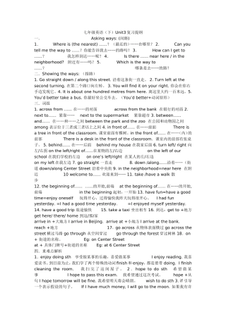 七年级英语(下)Unit3复习提纲