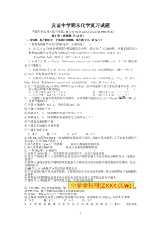 友谊中学期末化学复习试题