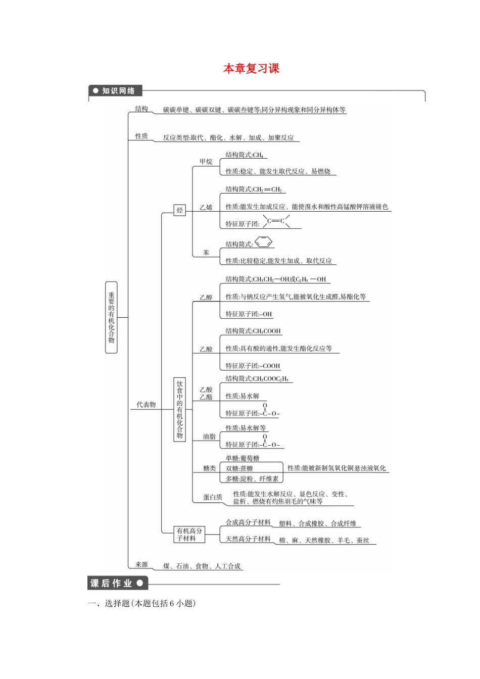 高中化学 第三章 复习课课后作业 鲁科版必修2-鲁科版高一必修2化学试题_第1页
