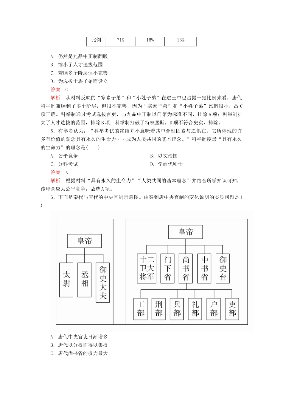 高中历史 第二单元 三国两晋南北朝的民族交融与隋唐统一多民族封建国家的发展 第7课 隋唐制度的变化与创新课后课时作业 新人教版必修《中外历史纲要（上）》-新人教版高一必修历史试题_第2页