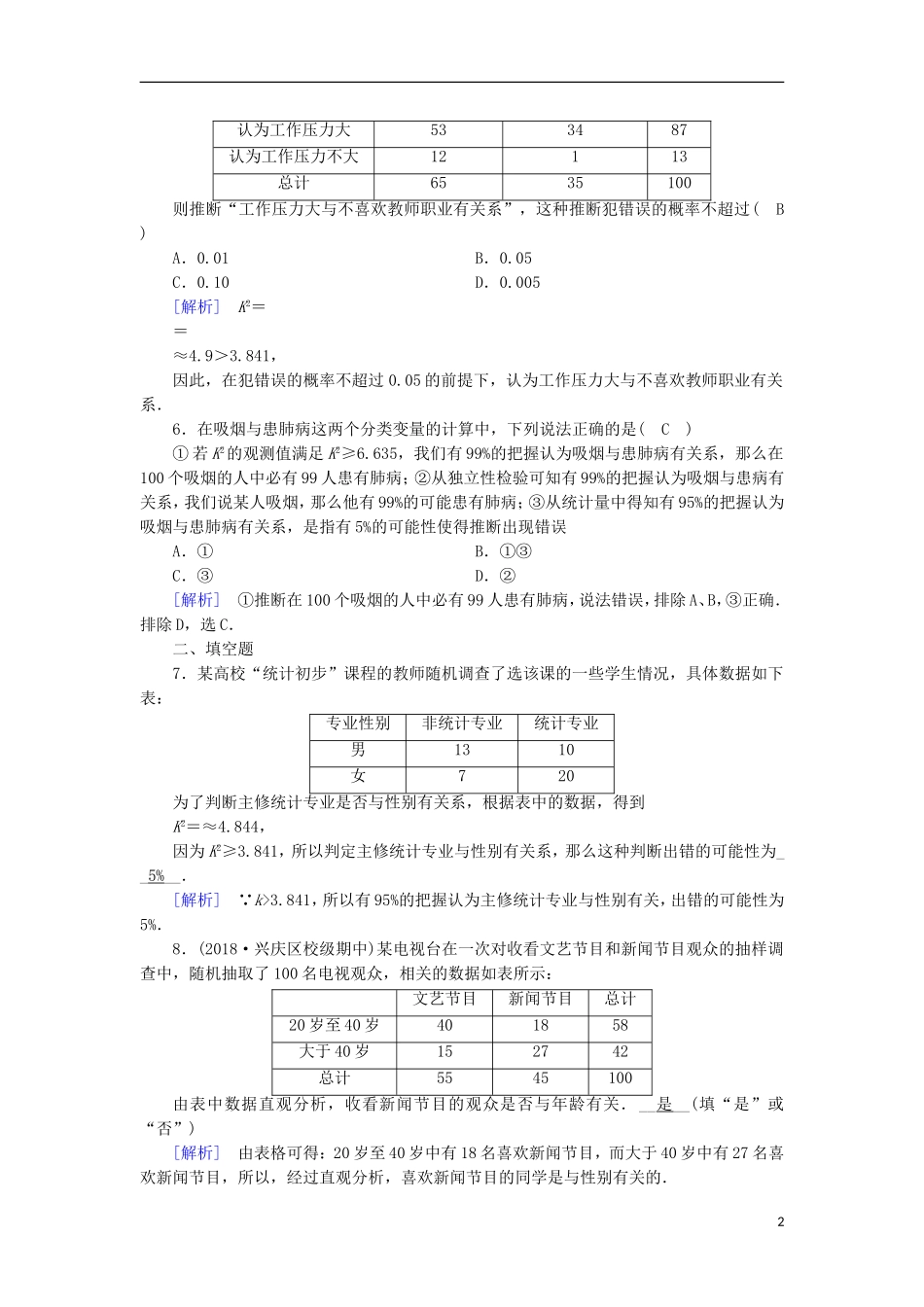 高中数学 第三章 统计案例 3.2 独立性检验的基本思想及其初步应用习题 新人教A版选修2-3-新人教A版高二选修2-3数学试题_第2页
