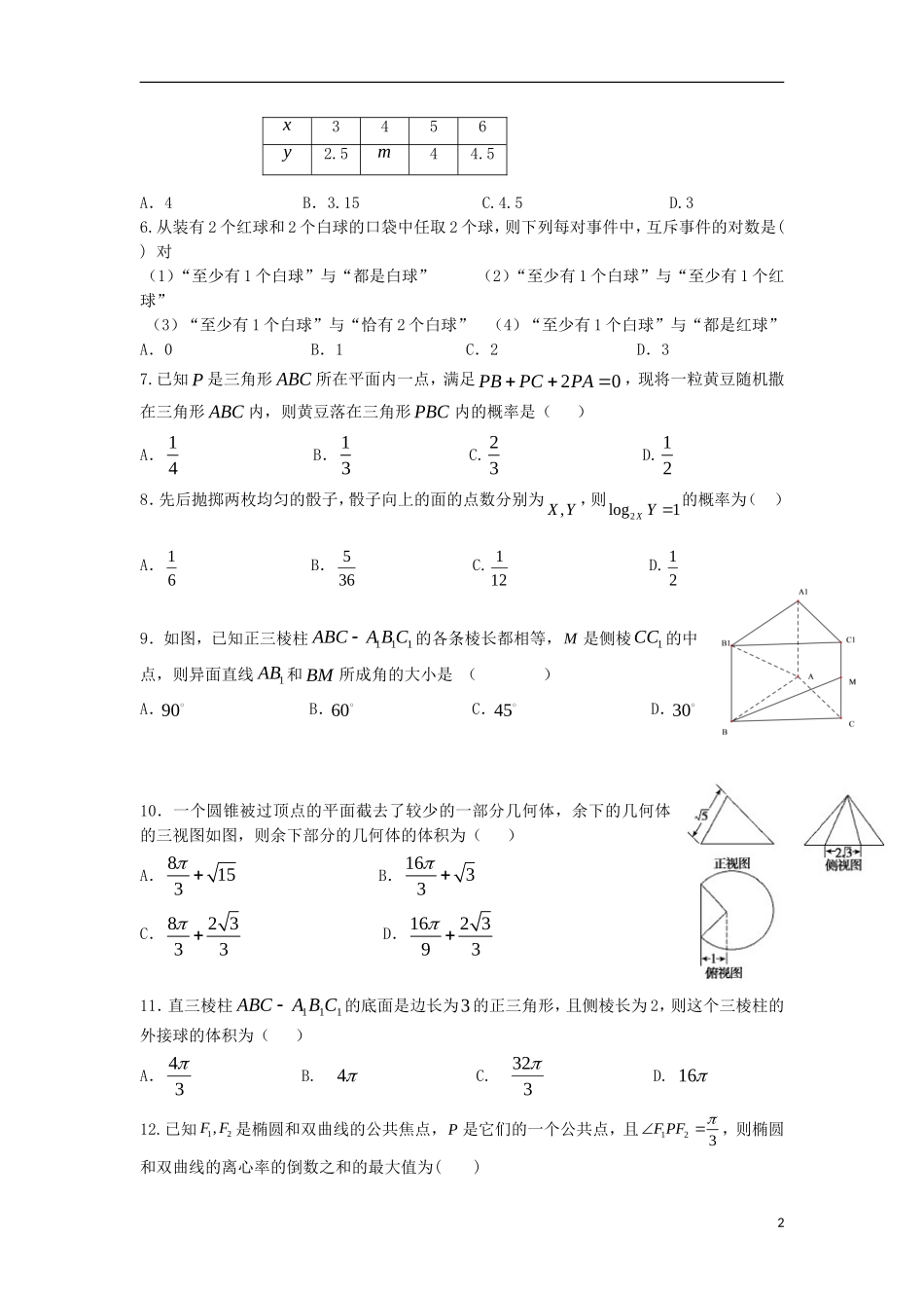 黑龙江省哈尔滨市高二数学3月月考试题 理-人教版高二全册数学试题_第2页
