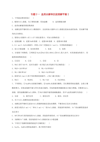 浙江省宁波市高考化学 专题十一 盐类水解和沉淀溶解平衡Ⅰ复习训练-人教版高三全册化学试题