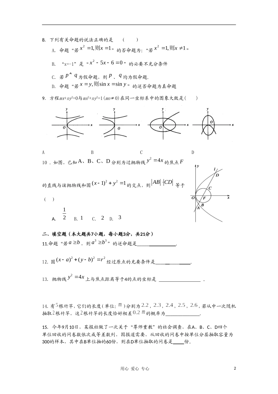 浙江省绍兴一中10-11学年高二数学上学期期中试题 文 新人教A版【会员独享】_第2页