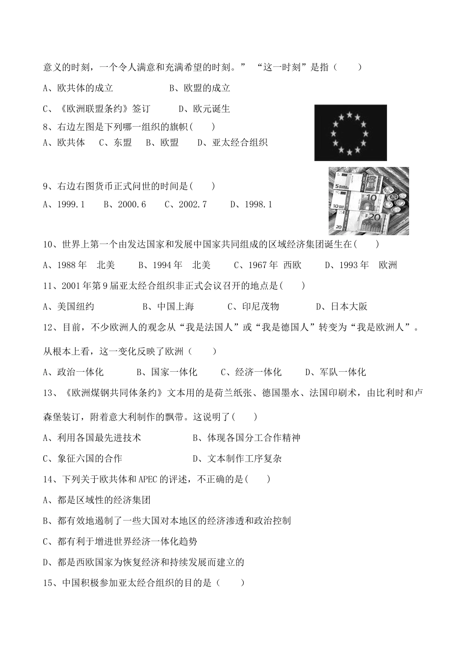 高一历史 世界经济的全球化趋势单元测试_第2页