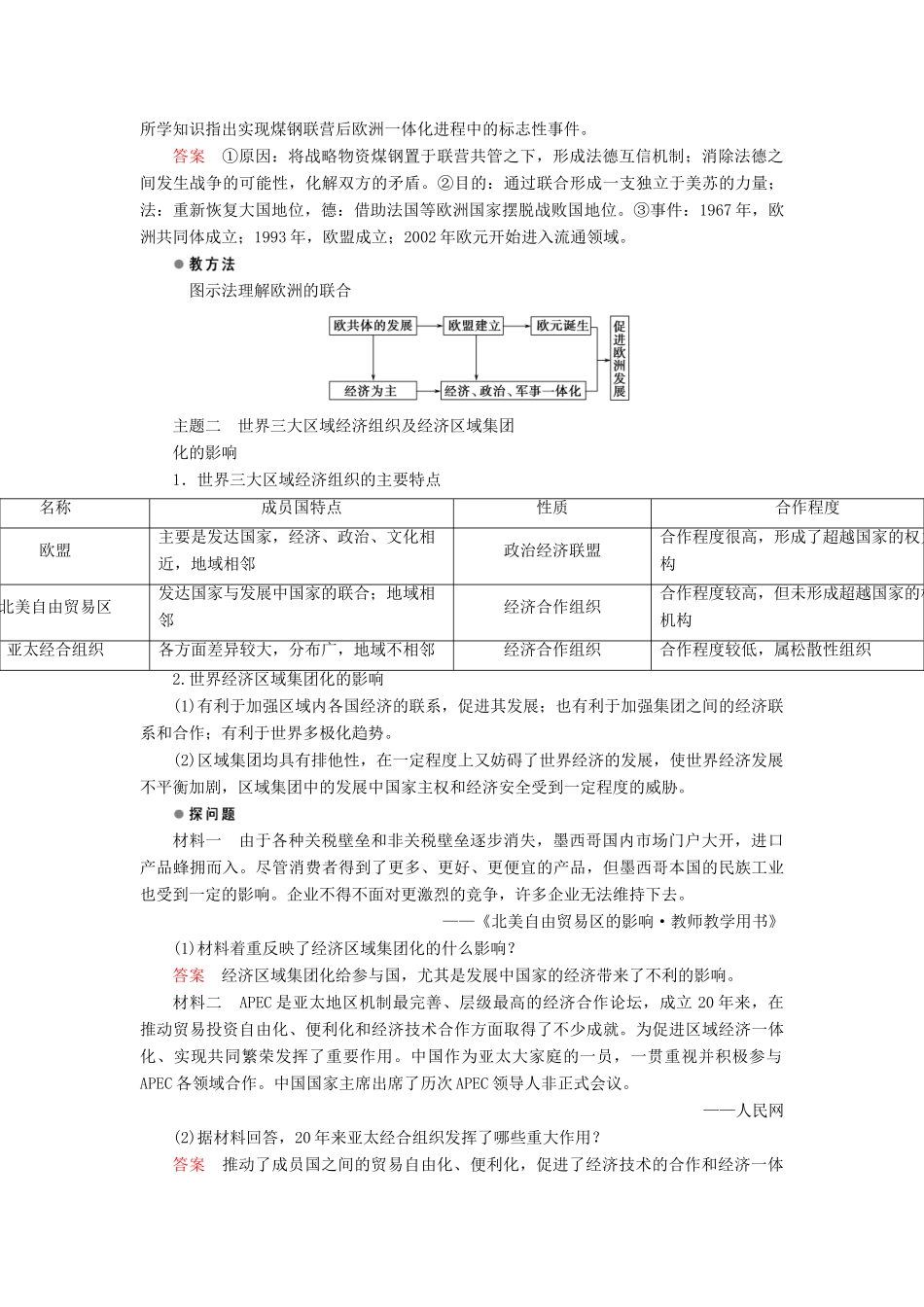 高中历史 专题八 当今世界经济的全球化趋势 第2课 当今世界经济区域集团化的发展课时作业 人民版必修2-人民版高一必修2历史试题_第3页