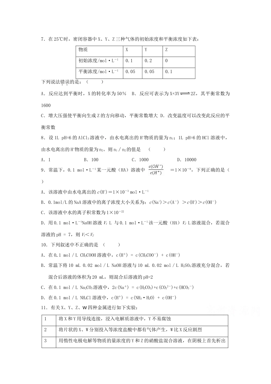 河南省商丘市高考化学第二轮复习 模块三 基本理论测试题-人教版高三全册化学试题_第2页