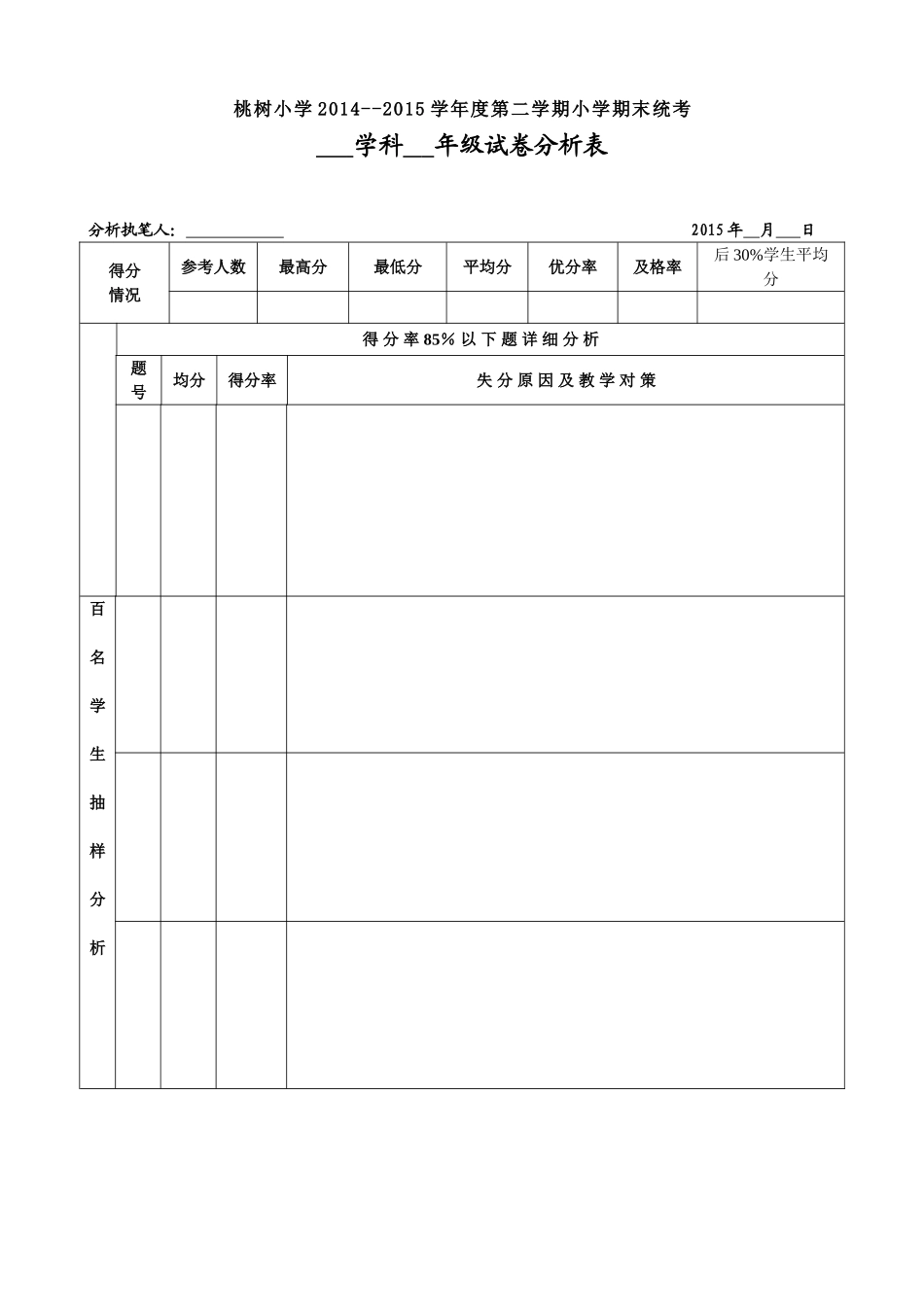 桃树小学试卷分析表_第1页