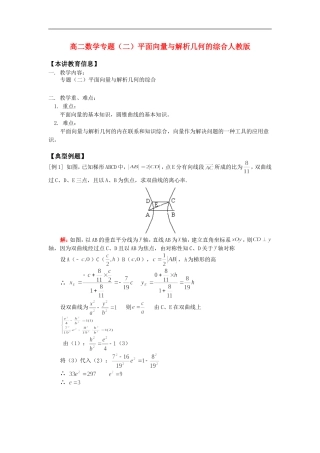 高二数学专题（二）平面向量与解析几何的综合人教版知识精讲