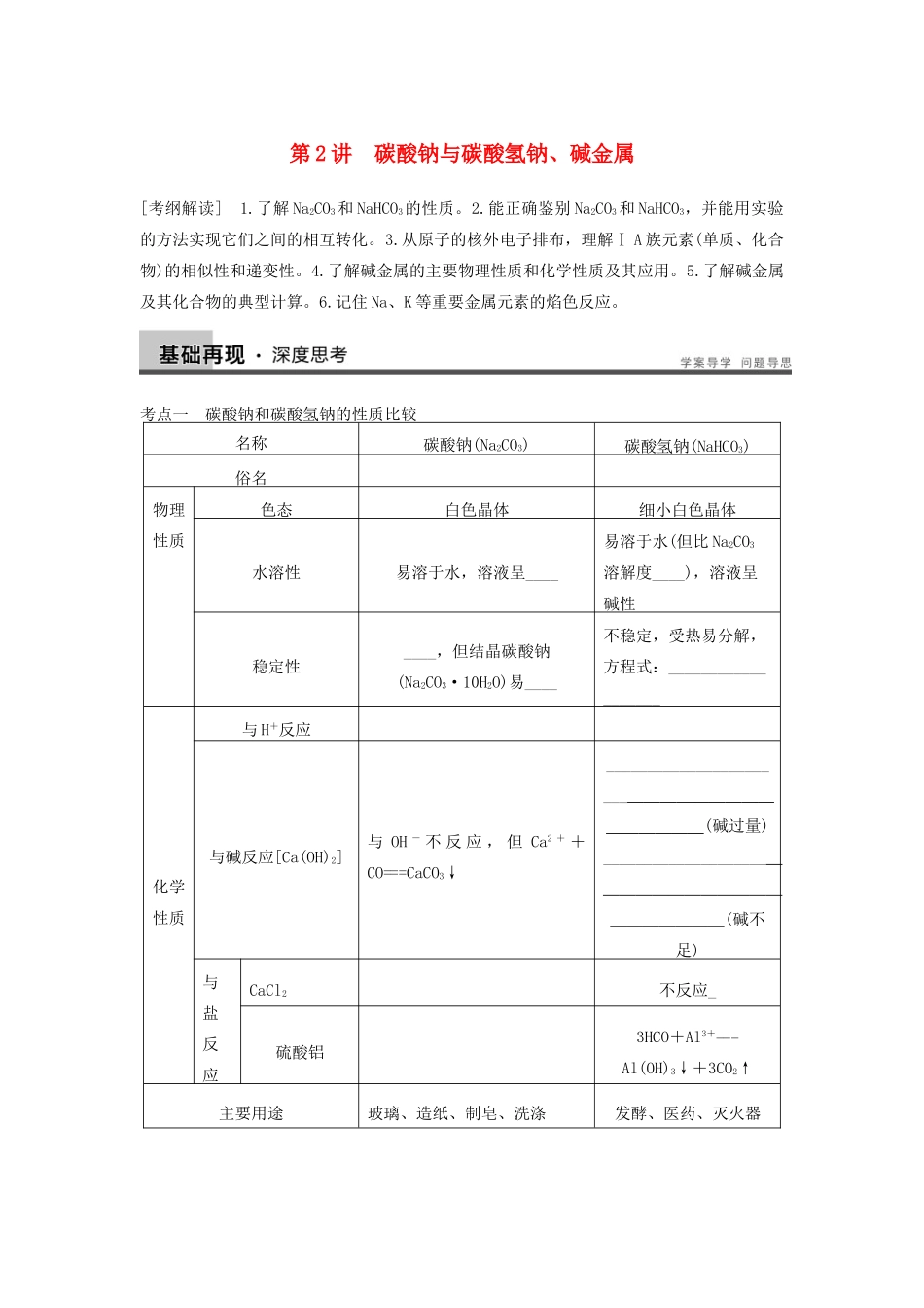 四川省成都市经济技术开发区实验中学高三化学总复习 3.2 碳酸钠与碳酸氢钠、碱金属_第1页