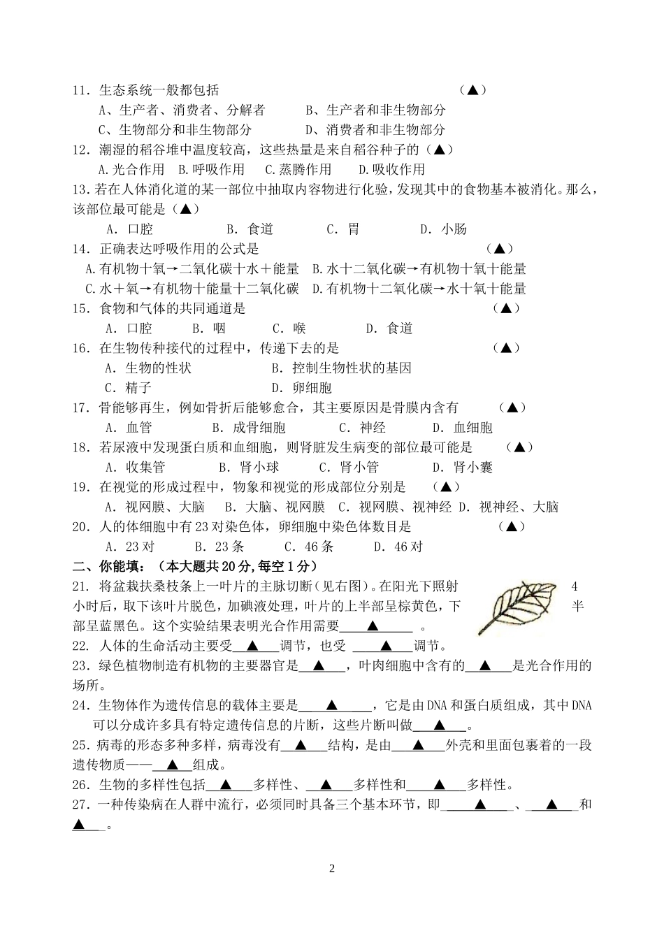 生物模拟试卷_第2页