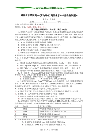 河南省示范性高中(罗山高中)高三化学8+4综合测试题6