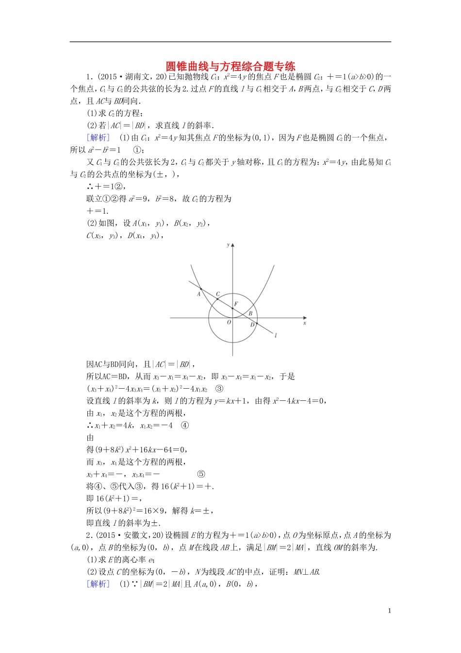 高中数学 圆锥曲线与方程综合题专练 北师大版选修1-1-北师大版高二选修1-1数学试题_第1页