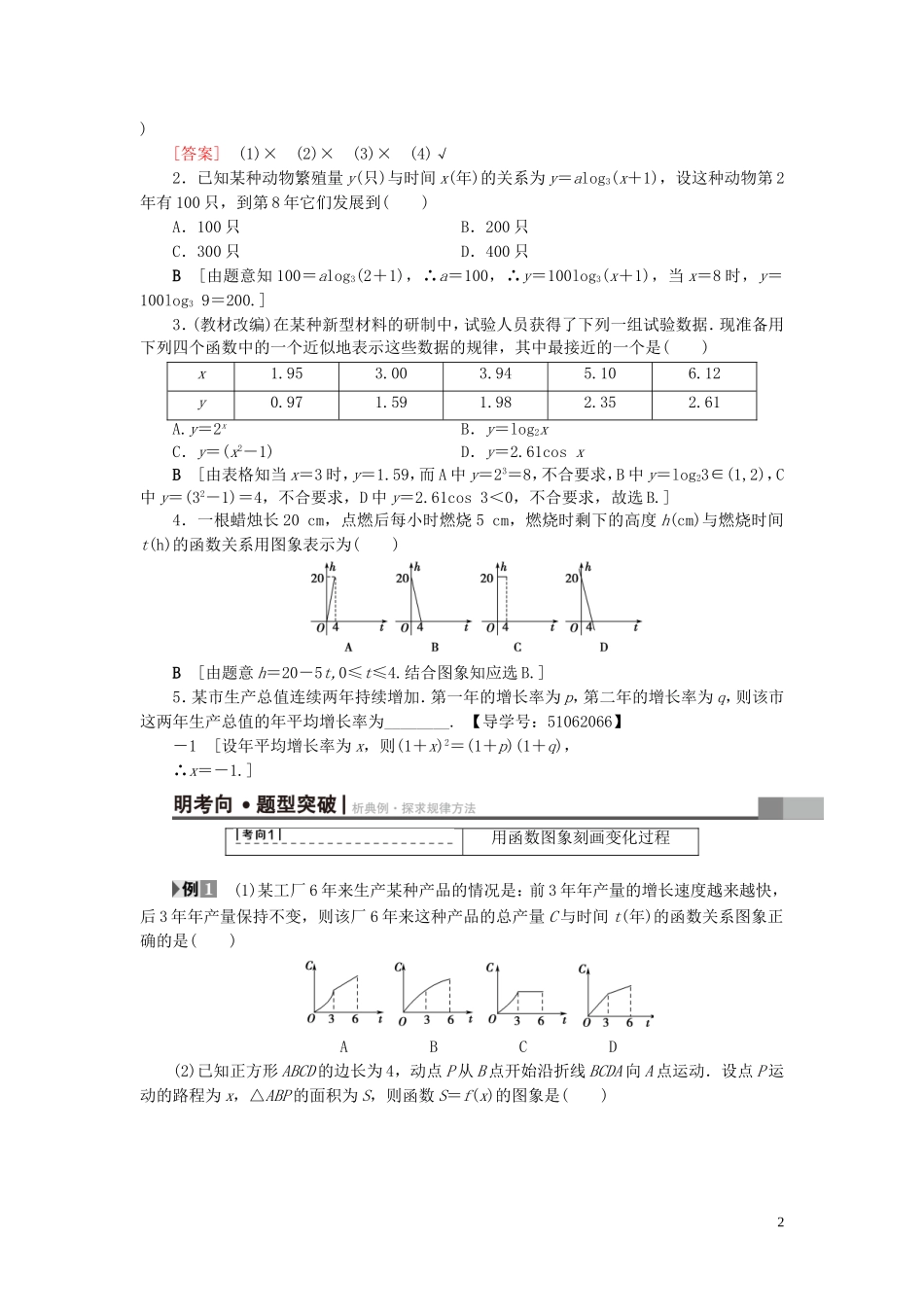 （浙江专版）高考数学一轮复习 第2章 函数、导数及其应用 第9节 函数模型及其应用教师用书-人教版高三全册数学试题_第2页