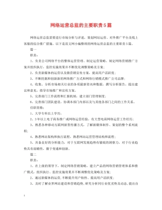 网络运营总监的主要职责5篇 