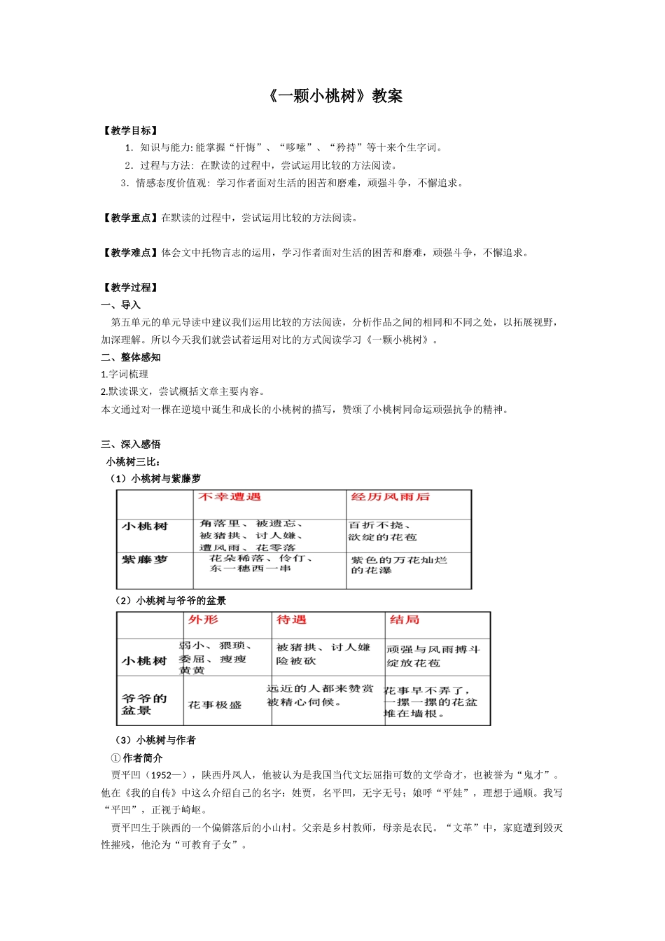 (部编)初中语文人教2011课标版七年级下册一棵小桃树教学设计-(7)_第1页