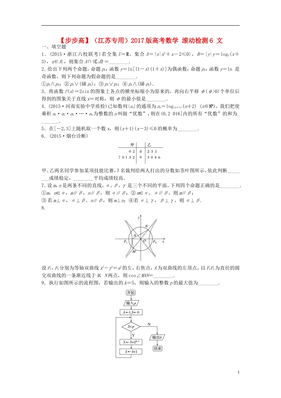 （江苏专用）高考数学 滚动检测6 文-人教版高三全册数学试题_第1页