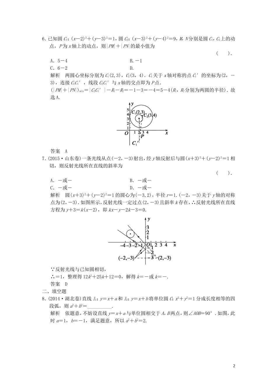 （浙江专用）高考数学二轮复习 专题5.1 直线与圆精练 理-人教版高三全册数学试题_第2页