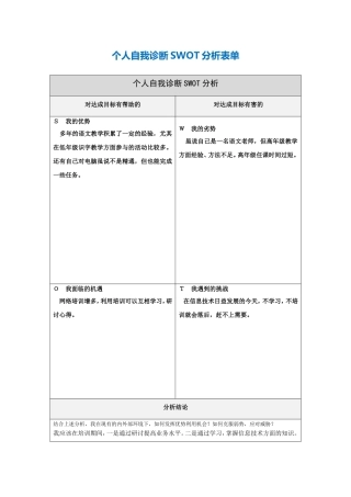 第一步骤所需文档：个人自我诊断SWOT分析表-汪维明