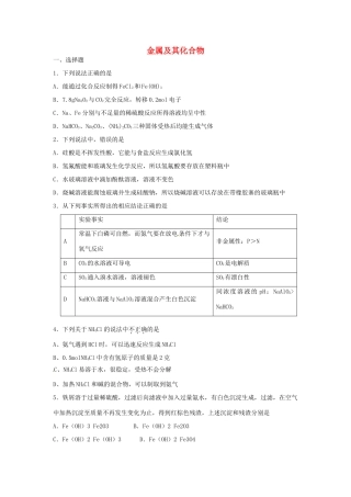 江西省上栗县高考化学二轮复习 金属及其化合物专题训练检测-人教版高三全册化学试题