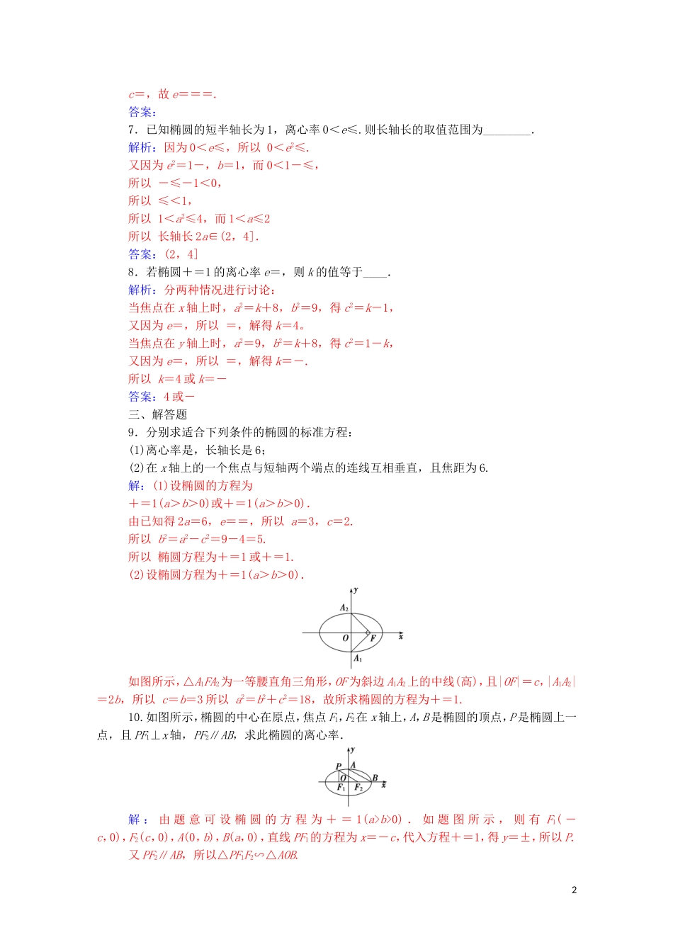高中数学 第二章 圆锥曲线与方程 2.1 椭圆 2.1.2 第1课时 椭圆的简单几何性质课堂演练（含解析）新人教A版选修1-1-新人教A版高二选修1-1数学试题_第2页