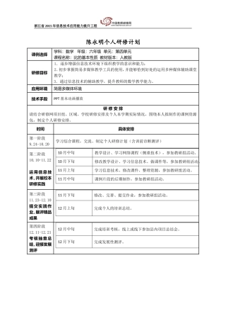 陈永明研修计划