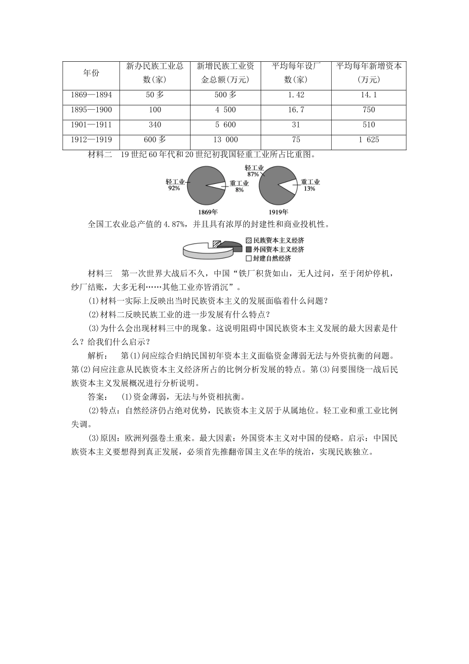 高中历史 第三单元 近代中国经济结构的变动与资本主义的曲折发展 3.10 中国民族资本主义的曲折发展课时作业 新人教版必修2-新人教版高一必修2历史试题_第3页