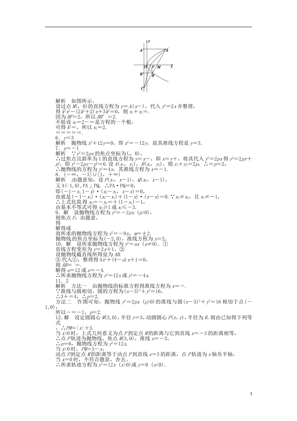 高中数学 2.4.1抛物线的标准方程同步练习（含解析）苏教版选修1-1-苏教版高二选修1-1数学试题_第3页