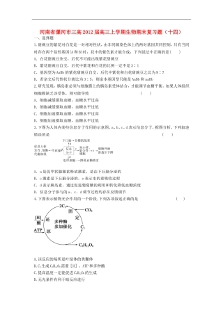 河南省漯河市三高2012届高三生物上学期期末复习题(十四)