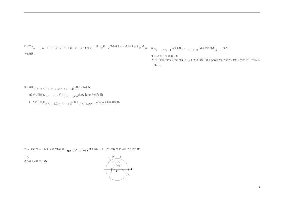 高二数学 寒假作业练习（无答案） 新人教A版选修1_第2页