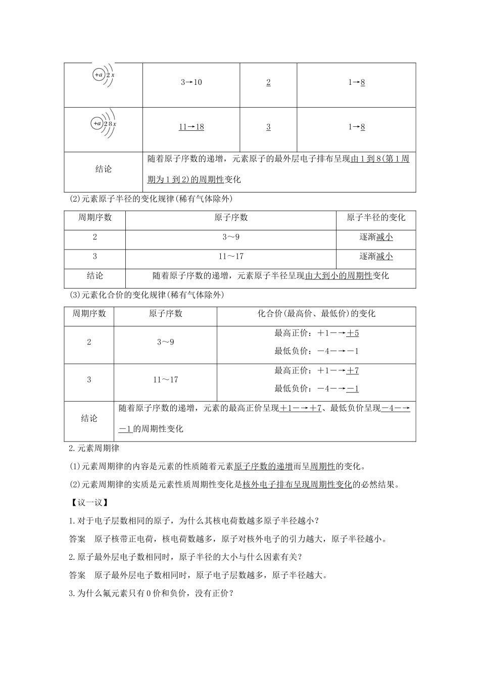 高中化学 第1章 原子结构与元素周期律 第2节 第1课时 元素周期律讲义素养练（含解析）鲁科版必修2-鲁科版高一必修2化学试题_第2页